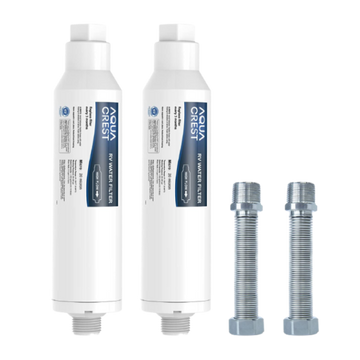 AQUACREST  RV Inline Water Filter with 1 Flexible Hose Protector, NSF Certified, Reduces Chlorine, Bad Taste&Odor for RVs and Marines