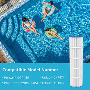 AQUACREST  Replacement for Pool Spa Filter Pentair CCP420, PCC105-PAK4, 178584, Unicel C-7471, 817-0106, R173576, Filbur FC-1977, Pentair Clean and Clear Plus 420 Cartridge, 105 sq. ft, Pack of 4