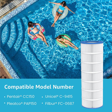 AQUACREST  Replacement for Pool Spa Filter Pentair CC150, CCRP150, PAP150, PAP150-4, Unicel C-9415, R173216, 59054300, Pleatco PAP150, Filbur FC-0687, 160317, Predator 150 Water Filter, 150 sq. ft