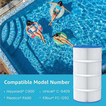 AQUACREST  Replacement for Pool Spa Filter Cartridges Pleatco PA90, CX900RE, C900, Unicel C-8409, Filbur FC-1292, Posi-Clear Sta-Rite PXC95, Clearwater II ProClean 100, 90 sq. ft, Pack of 2