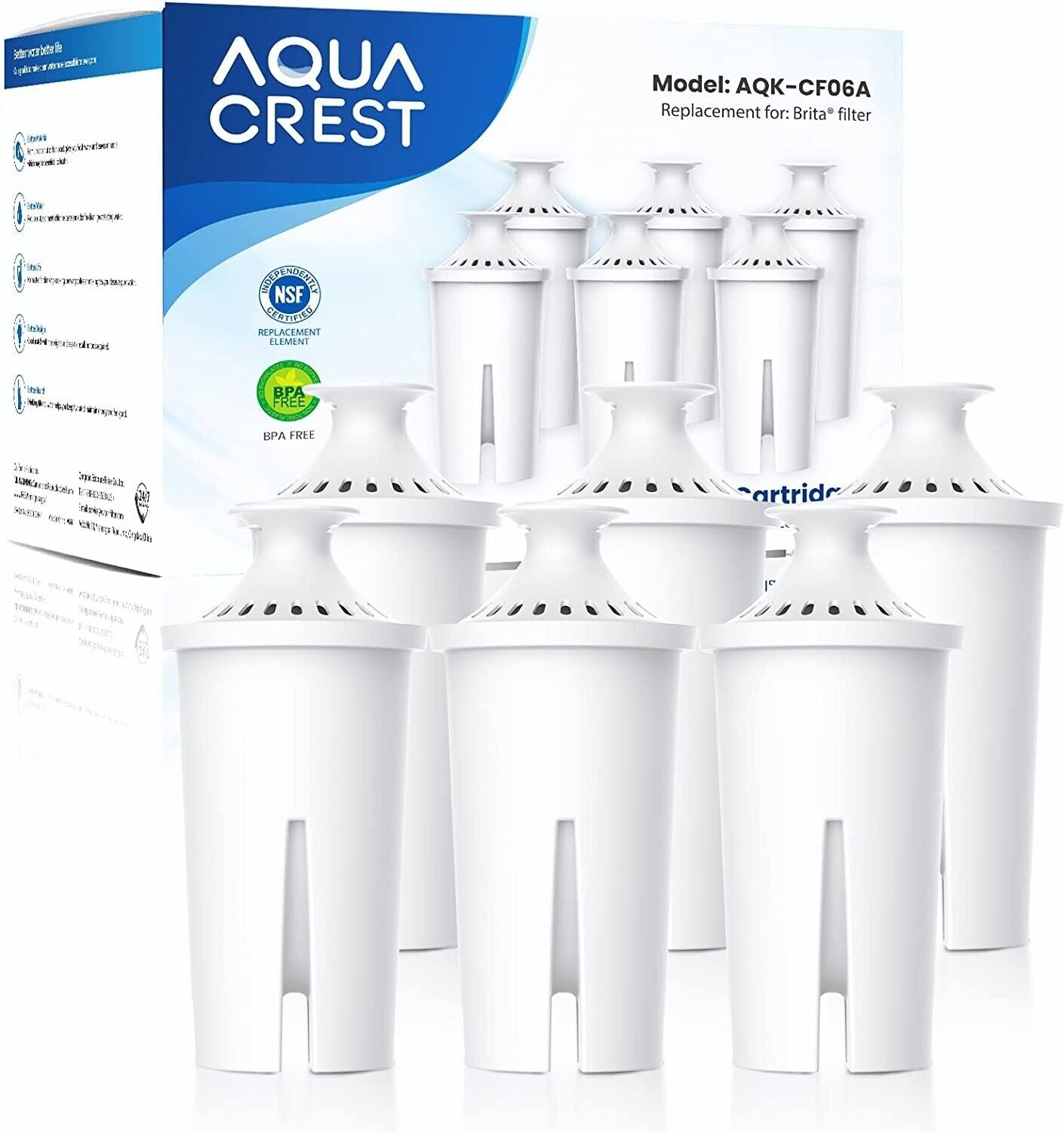 AQUACREST Replacement for Brita Pitchers and Dispensers Water Filter, Compatible with Brita Classic OB03, Mavea 107007, 35557, TÜV SÜD Certified, AQK-06