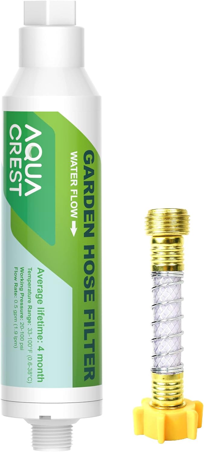 AQUACREST Garden Hose Water Filter with Hose Protector