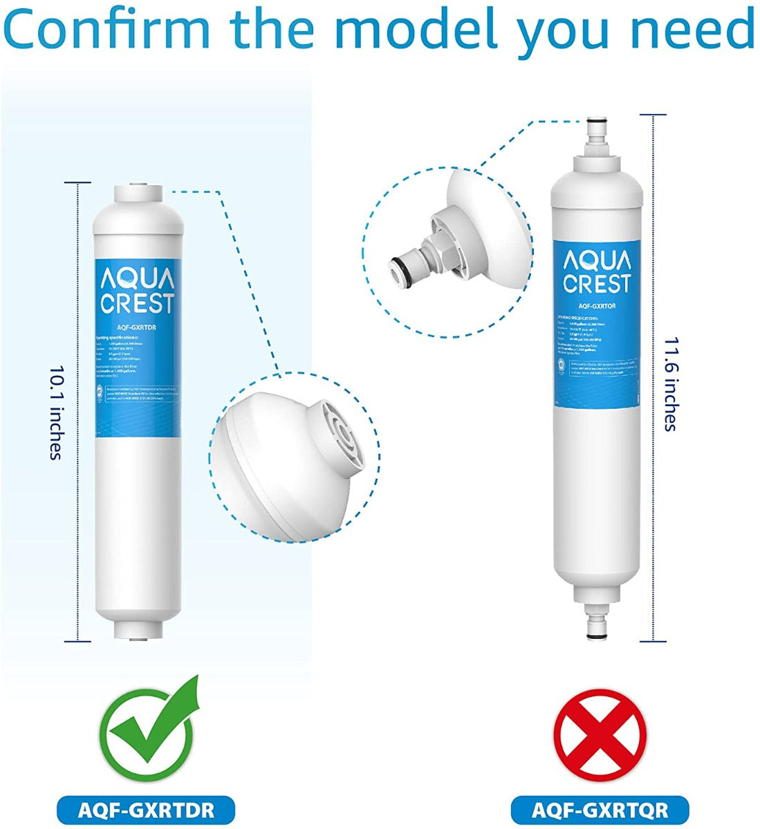 AQUA CREST GXRTDR Inline Water Filter, Replacement for GE® GXRTDR, Samsung  DA29-10105J, Whirlpool WHKF-IMTO, 1 Filter (Package may vary)