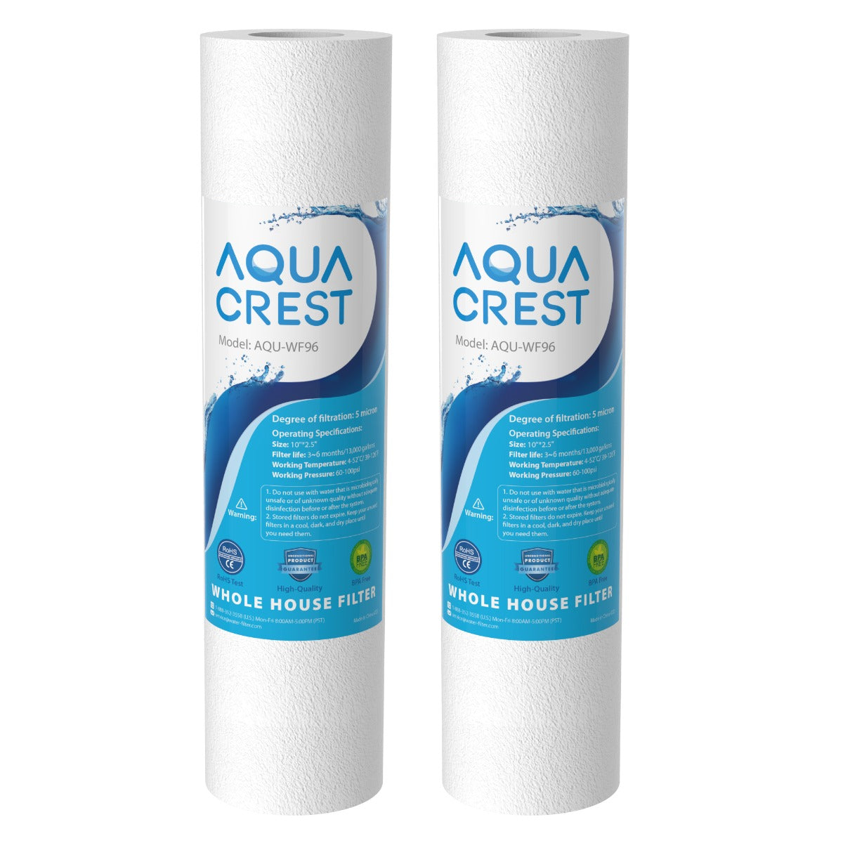 AQUACREST 5 Micron 10" x 2.5" Whole House Sediment Water Filter, Replacement for Any 10 inch RO Unit, Culligan P5, Aqua-Pure AP110, Dupont WFPFC5002