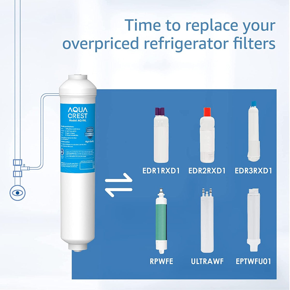 AQUACREST 5KDC Inline Water Filter for Under Sink, Ice Maker