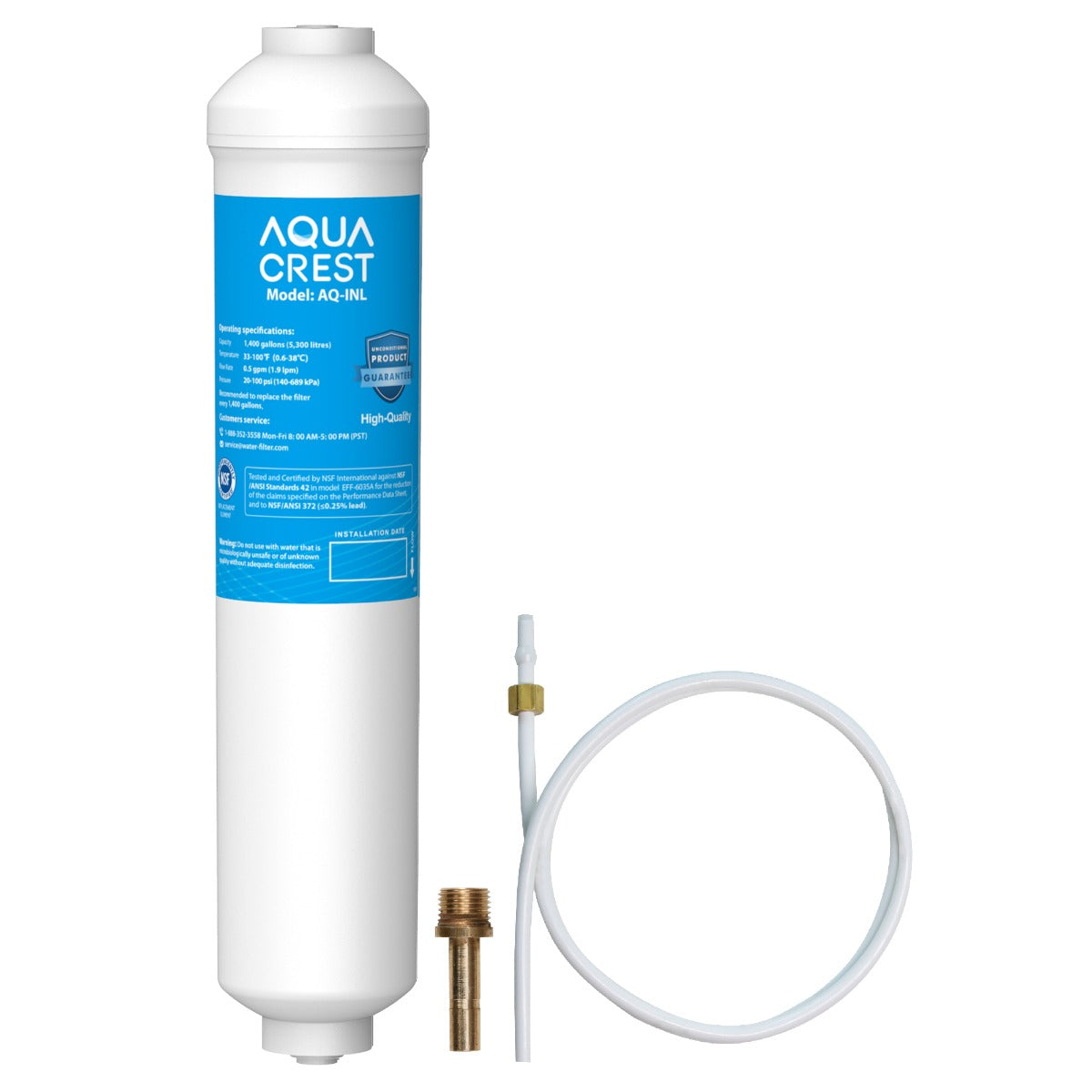 AQUACREST 5 Years Capacity-Inline Water Filter for Refrigerator with 1-4-Inch Direct Connect Fittings, Adapted to Ice Maker, Refrigerator, Under Sink Reverse Osmosis System