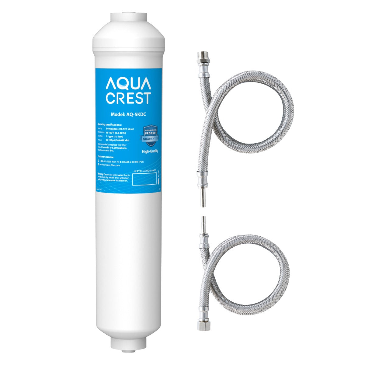 AQUACREST 5KDC Inline Water Filter for Under Sink, Ice Maker
